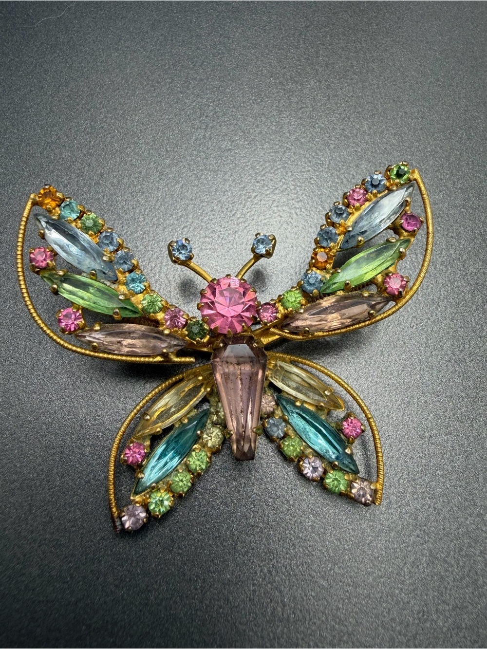 Vintage Weiss Multicolor Crystal Butterfly Brooch #63sb